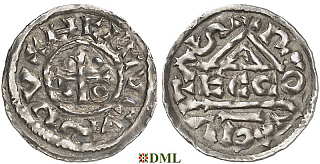 Денарий, Германия, Бавария, Heinrich II (985-995), м.д. Regensburg, монетарий ECCO, Hahn 1976, 22b2