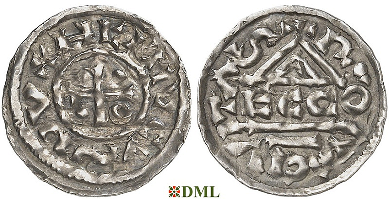 Денарий, Германия, Бавария, Heinrich II (985-995), м.д. Regensburg, монетарий ECCO, Hahn 1976, 22b2