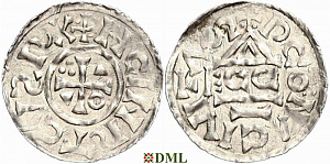 Денарий, Германия, Бавария, Heinrich II (1002-1024), м.д. Regensburg, монетарий ECCO, Hahn 1976, 27c1