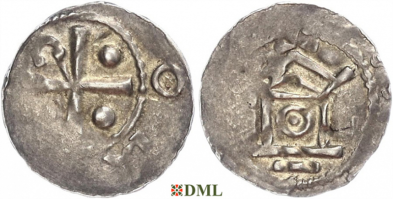 Денарий, Германия, Франкония, Otto III (983-1002), м.д. Worms, Dbg. 844