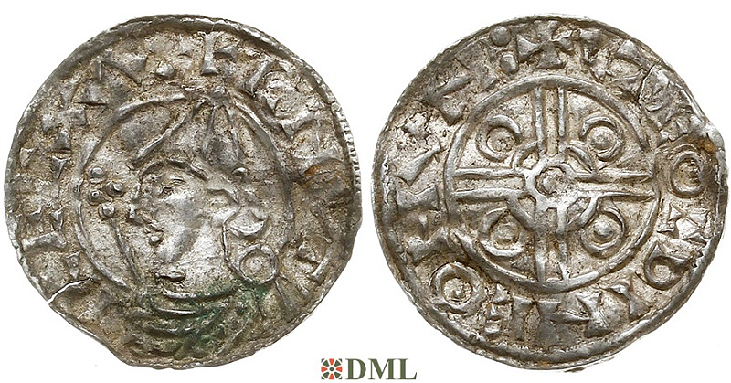 Денарий, Англия, Cnut (1016-1035), м.д. Huntingdon, монетарий Leofwine, North 787