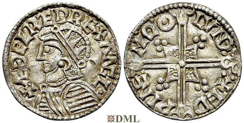 Денарий, Англия, Æthelred II (978-1016), м.д. London, монетарий Eadwine, North 775