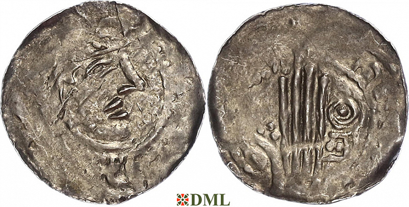 Денарий, Германия, Швабия, Heinrich II (1002-1024), м.д. Esslingen, Dbg. 951