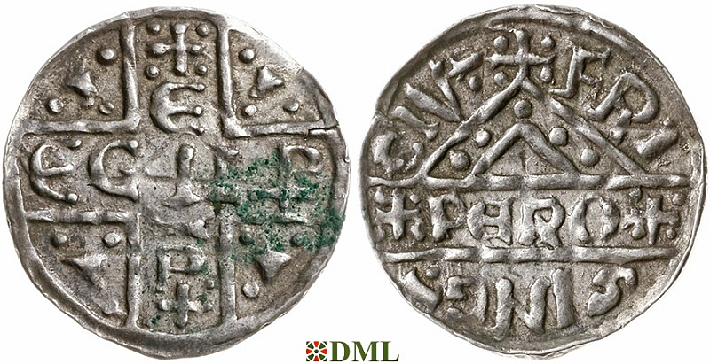 Денарий, Германия, Бавария, Egilbert (1006-1039), м.д. Freising, монетарий PERO, Hahn 1976, 126a1/I