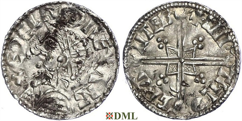 Денарий, Англия, Æthelred II (978-1016), м.д. Cambridge, монетарий -, North 775