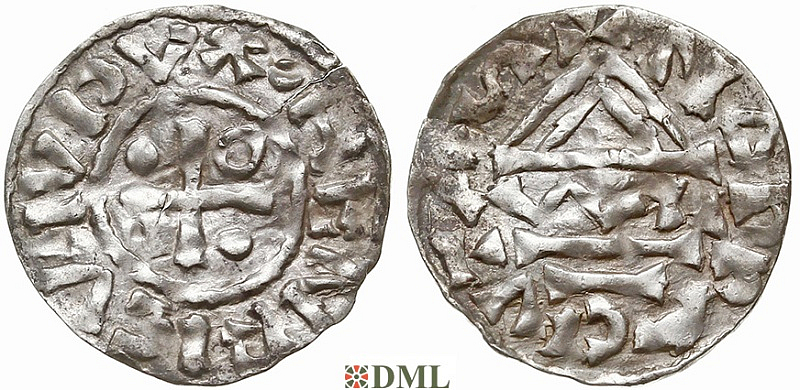 Денарий, Германия, Бавария, Heinrich II (985-995), м.д. Nabburg, монетарий WL, Hahn 1976, 72a1