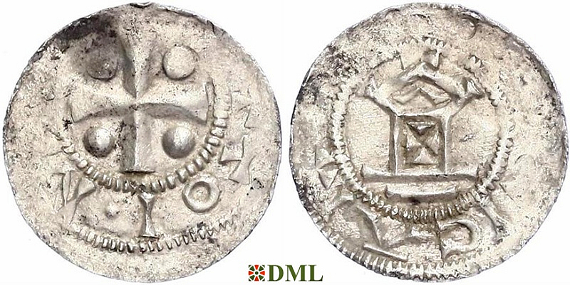 Денарий, Германия, Франкония, Otto II - Otto III (973-1002), м.д. Speyer, Dbg. 825