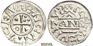 Денарий, Германия, Бавария, Heinrich II (1002-1024), м.д. Regensburg, монетарий ANNO, Hahn 1976, 27a3