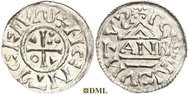 Денарий, Германия, Бавария, Heinrich II (1002-1024), м.д. Regensburg, монетарий ANNO, Hahn 1976, 27a3