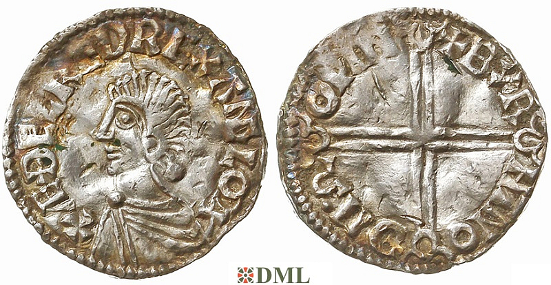 Денарий, Англия, Æthelred II (978-1016), м.д. Winchester, монетарий Byrhtnoth, North 774