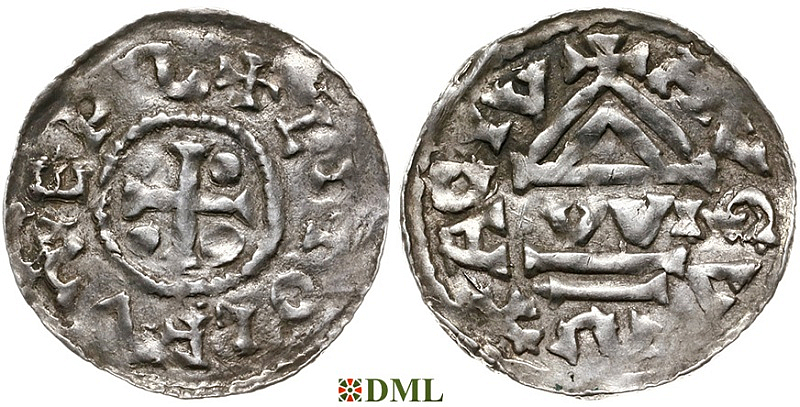 Денарий, Германия, Швабия, Liutolf (989-995), м.д. Augsburg, монетарий WI, Hahn 1976, 138a1.6