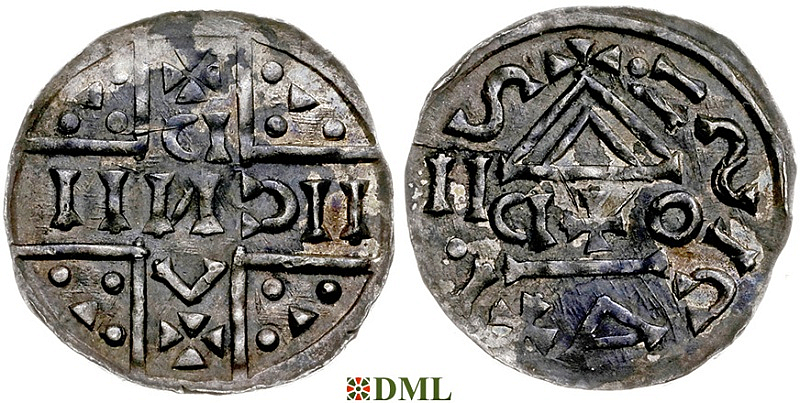 Денарий, Германия, Бавария, Heinrich V (1018-1023), м.д. Salzburg, монетарий O✠P, Hahn 1976, 99e2