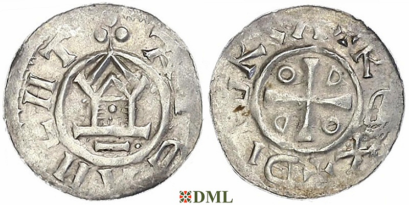 Денарий, Германия, Саксония, Otto III (983-1002), м.д. Goslar, type OAP