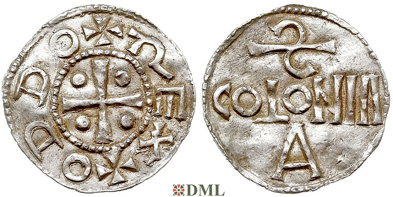 Денарий, Германия, Нижняя Лотарингия, Otto III (983-1002), м.д. Koln, Dbg ?