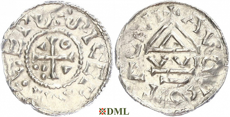 Денарий, Германия, Швабия, Siegfried I (1000-1006), м.д. Augsburg, монетарий WI, Hahn 1976, 141a1