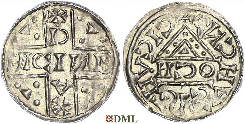 Денарий, Германия, Бавария, Heinrich V (1018-1023), м.д. Regensburg, монетарий OCH, Hahn 1976, 31f3