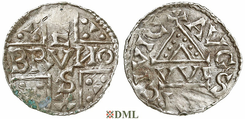 Денарий, Германия, Швабия, Bruno (1006-1029), м.д. Augsburg, монетарий WI, Hahn 1976, 147a1