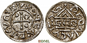 Денарий, Германия, Бавария, Heinrich II (985-995), м.д. Regensburg, монетарий ECCO, Hahn 1976, 22b2.2
