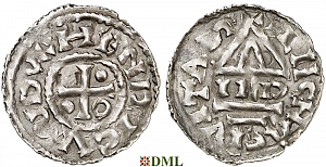 Денарий, Германия, Бавария, Heinrich II (985–995), м.д. Regensburg, монетарий IL•D, Hahn 1976, 22e1