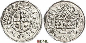 Денарий, Германия, Бавария, Heinrich II (1002-1024), м.д. Nabburg, монетарий ECIC, Hahn 1976, 74b1