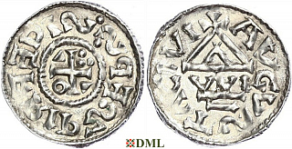 Денарий, Германия, Швабия, Siegfried I (1000-1006), м.д. Augsburg, монетарий WI, Hahn 1976, 141a1
