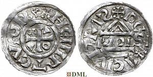 Денарий, Германия, Бавария, Heinrich II (1002-1024), м.д. Regensburg, монетарий SICCI, Hahn 1976, 27h1.1
