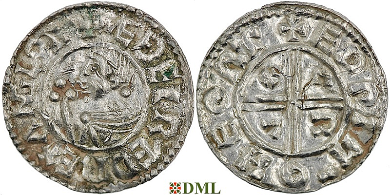 Денарий, Англия, Æthelred II (978-1016), м.д. Hertford, монетарий Eadwig, North 770