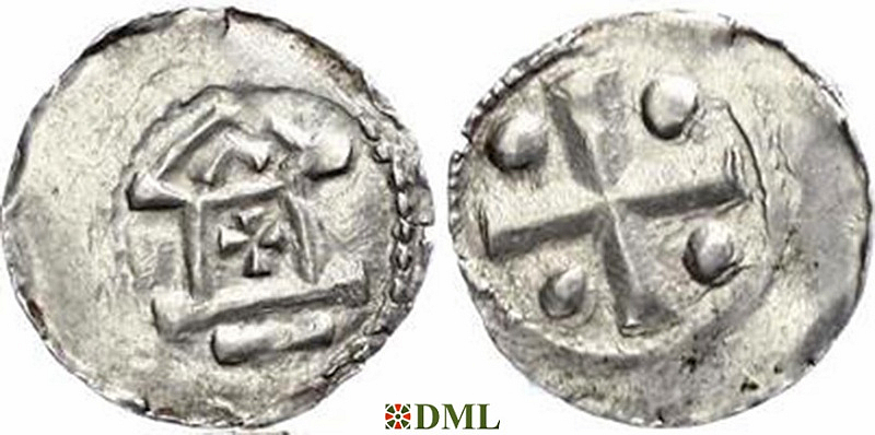 Денарий, Германия, Франкония, Otto III (983–1002), м.д. Mainz-, Dbg. 778/779