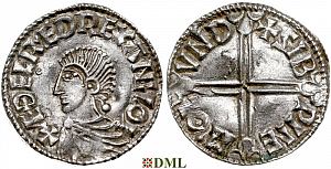 Денарий, Англия, Æthelred II (978-1016), м.д. London, монетарий Sibwine, North 774