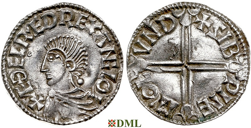 Денарий, Англия, Æthelred II (978-1016), м.д. London, монетарий Sibwine, North 774