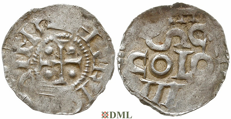 Денарий, Германия, Нижняя Лотарингия, Heinrich II (1002-1024), м.д. Koln, Dbg. 350