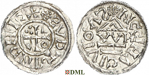 Денарий, Германия, Бавария, Heinrich II (1002-1024), м.д. Regensburg, монетарий OWИ, Hahn 1976, 27j1