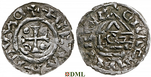 Денарий, Германия, Бавария, Heinrich II (985-995), м.д. Cham, монетарий ROZ, Hahn 1976, 78a2.1