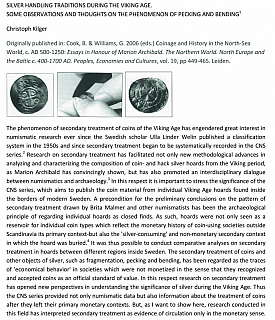 Kilger C. Silver handling traditions during the Viking Age. Some observations and thoughts on the phenomenon of pecking and bending