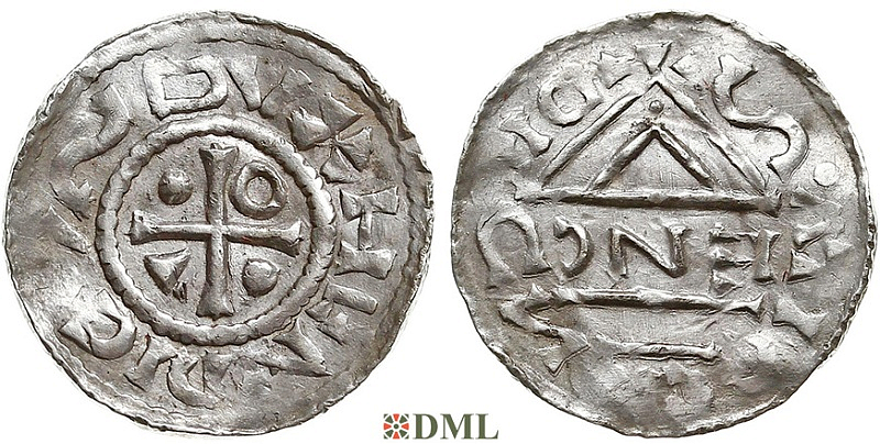 Денарий, Германия, Бавария, Heinrich IV (995-1002), м.д. Regensburg, монетарий ENC, Hahn 1976, 25c4.2