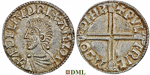 Денарий, Англия, Æthelred II (978-1016), м.д. Worchester, монетарий Wulfric, North 774