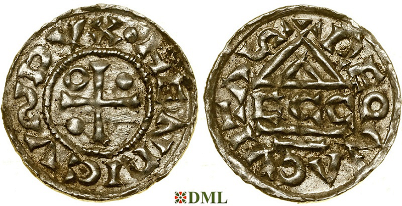 Денарий, Германия, Бавария, Heinrich II (985-995), м.д. Regensburg, монетарий ECCO, Hahn 1976, 22b2.2