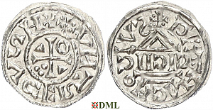 Денарий, Германия, Бавария, Heinrich II (1002-1024), м.д. Regensburg, монетарий CICII, Hahn 1976, 27b1