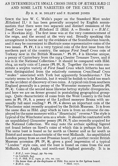 Dolley R. H. M., Elmore Jones F. An Intermediate Small Cross Issue of Æthelred II and Some Late Varieties of the Crux Type