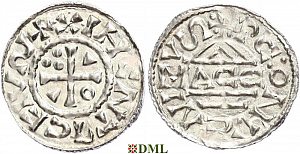 Денарий, Германия, Бавария, Heinrich II (1002-1024), м.д. Regensburg, монетарий MΛCCO, Hahn 1976, 27f1