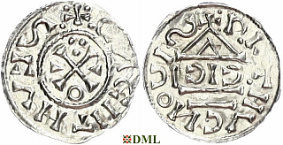 Денарий, Германия, Бавария, Heinrich II (1002-1024), м.д. Regensburg, монетарий ICIC, Hahn 1976, 27b2