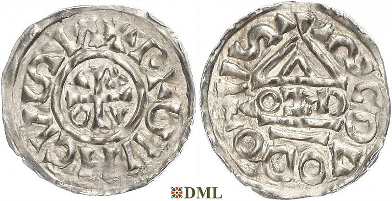 Денарий, Германия, Бавария, Heinrich II (1002-1024), м.д. Salzburg, монетарий OZO, Hahn 1976, 89a5