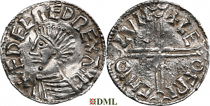 Денарий, Англия, Æthelred II (978-1016), м.д. London, монетарий Leofric, North 774