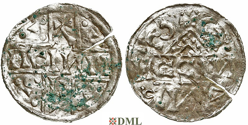 Денарий, Германия, Бавария, Heinrich V (1018-1023), м.д. Salzburg, монетарий CCI, Hahn 1976, 99c4.A