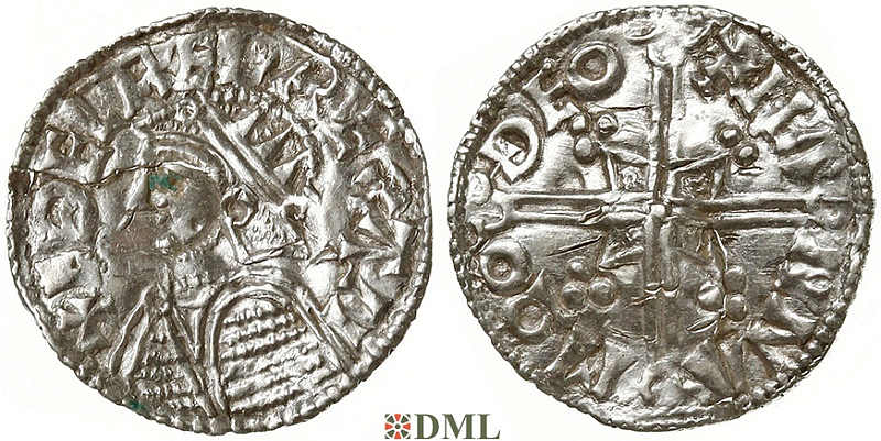 Денарий, Англия, Æthelred II (978-1016), м.д. Thetford, монетарий Mana, North 775