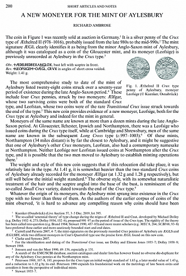 Ambrose R. A new moneyer for the mint of Aylesbury