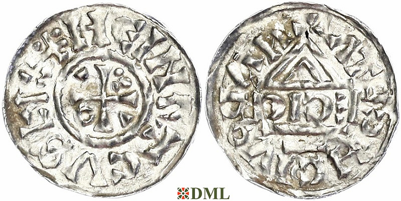 Денарий, Германия, Бавария, Heinrich II (1002-1024), м.д. Nabburg, монетарий ECIC, Hahn 1976, 74b1