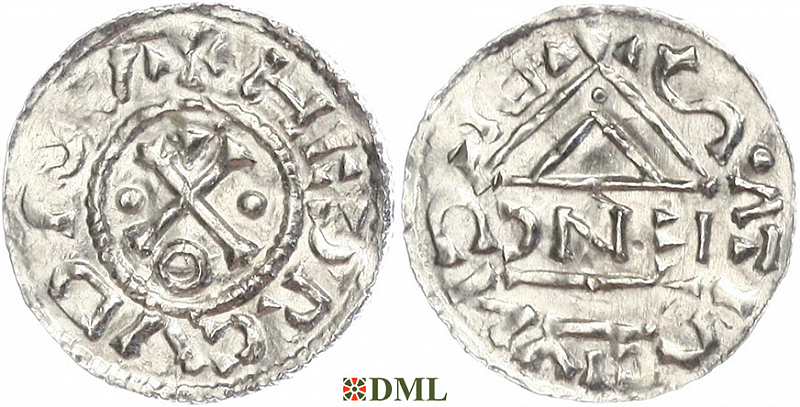 Денарий, Германия, Бавария, Heinrich IV (995-1002), м.д. Regensburg, монетарий EИC, Hahn 1976, 25c6