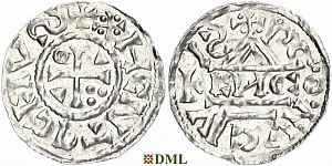 Денарий, Германия, Бавария, Heinrich II (1002-1024), м.д. Regensburg, монетарий EИCO, Hahn 1976, 27d9