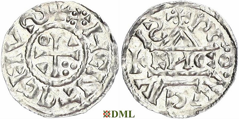 Денарий, Германия, Бавария, Heinrich II (1002-1024), м.д. Regensburg, монетарий EИCO, Hahn 1976, 27d9